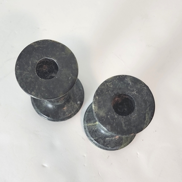 Set of 2 jade green marble candleholders - Picture 2 of 6